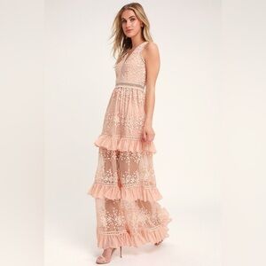 Lulu's Floral Lace Maxi Dress in Blush